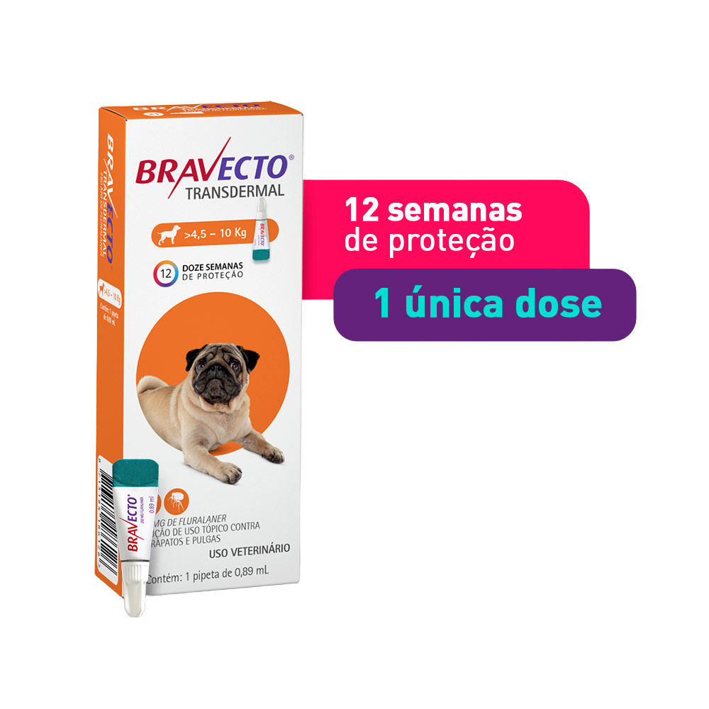 Antipulgas e Carrapatos Bravecto Transdermal 250mg para Cães de 4,5 a 10kg - MSD Saúde Animal