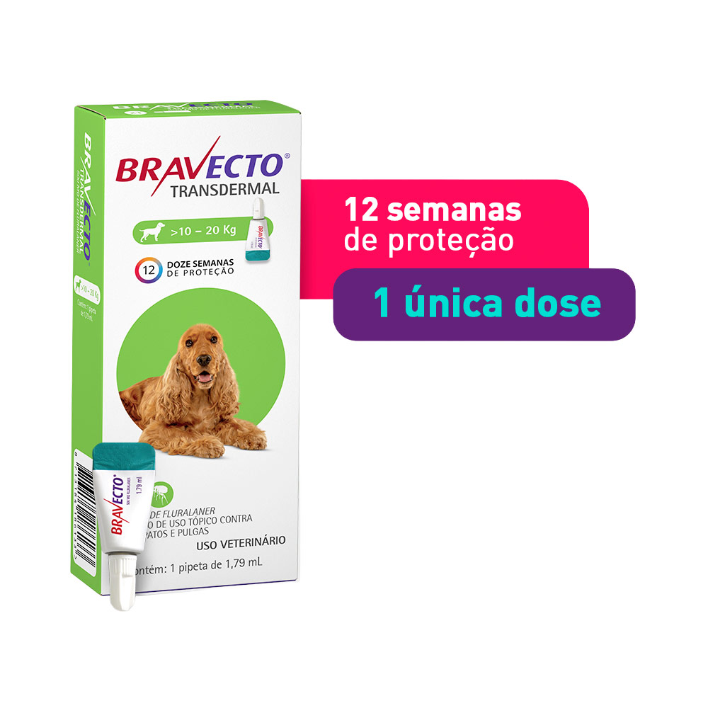 Antipulgas e Carrapatos Bravecto Transdermal 500mg para Cães de 10 a 20kg - MSD Saúde Animal
