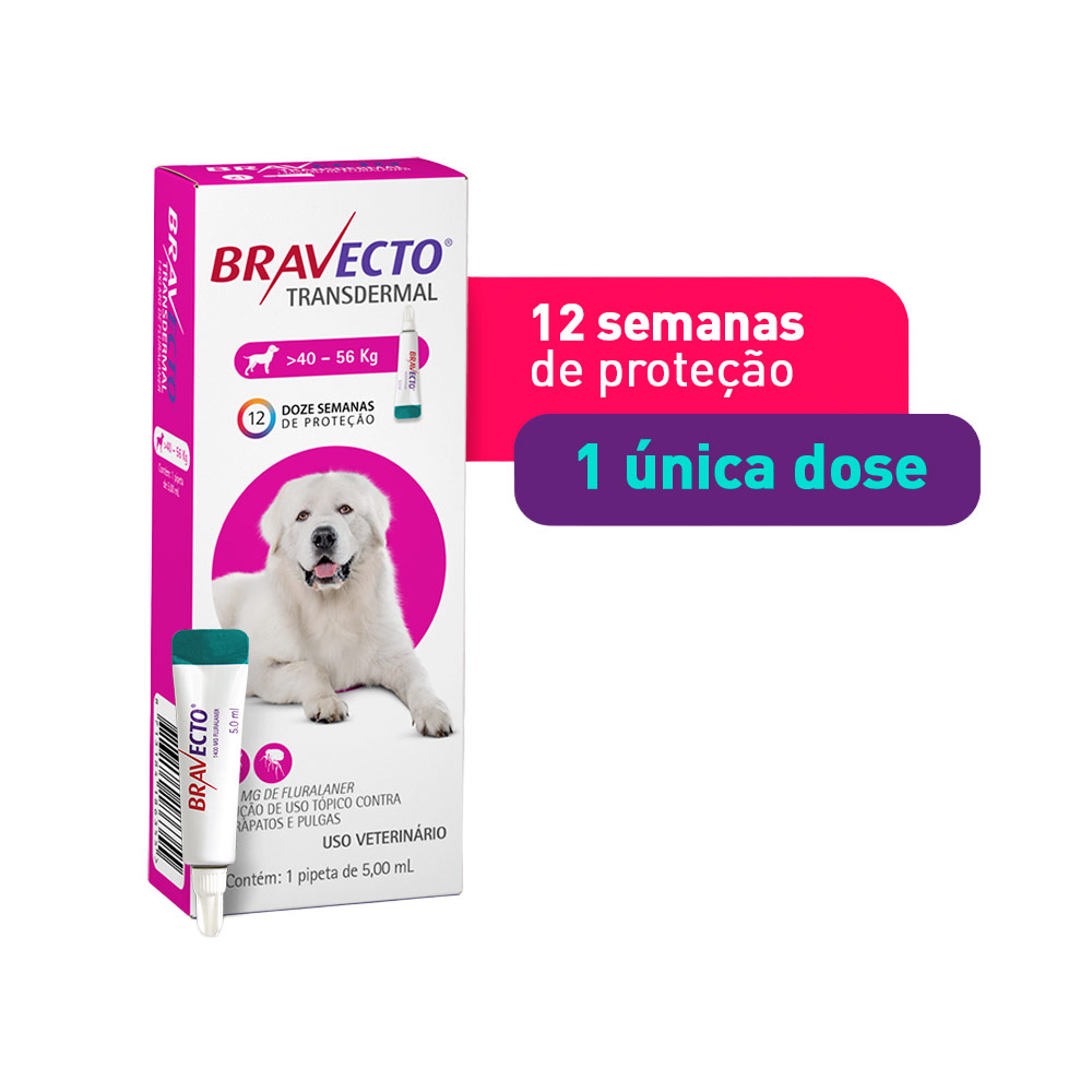 Antipulgas e Carrapatos Bravecto Transdermal 1400mg para Cães de 40 a 56kg - MSD Saúde Animal