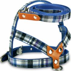 Peitoral com Guia AMF Cães Xadrez Azul