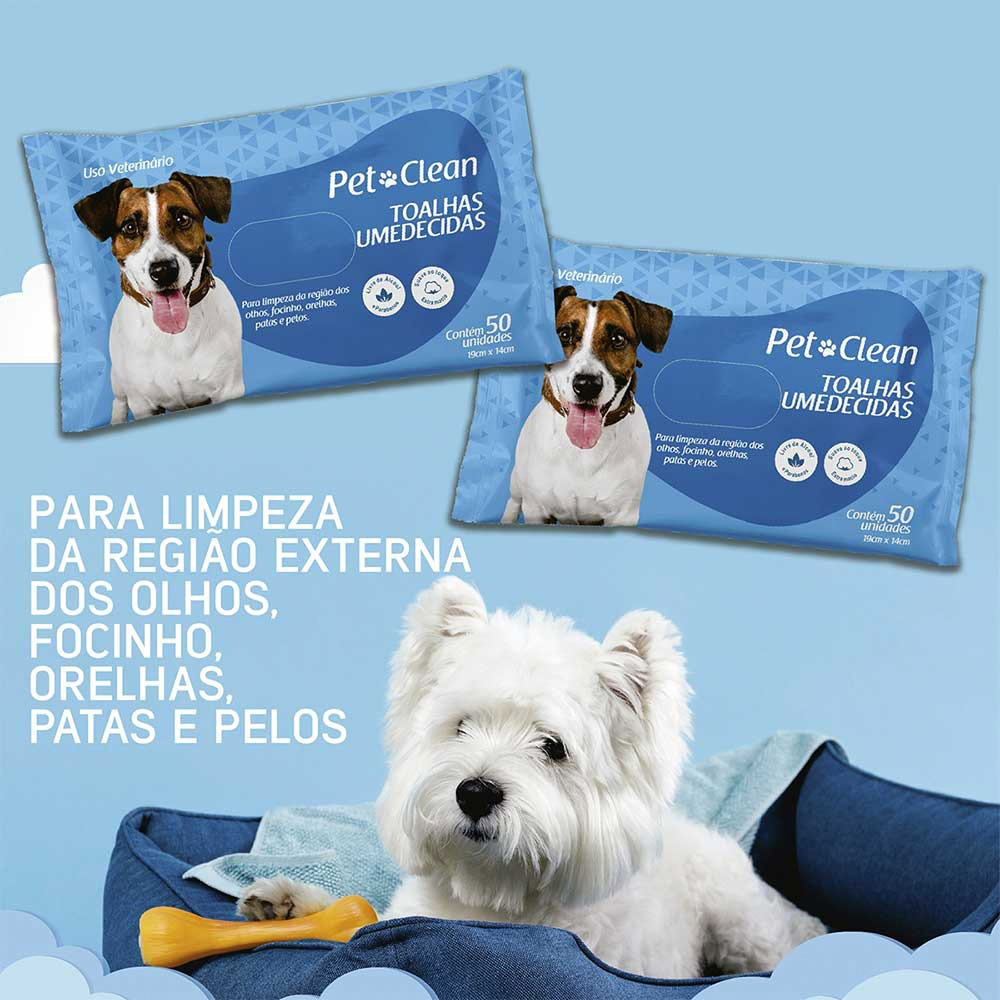 Toalha Umedecida Pet Clean com 50 Unidades