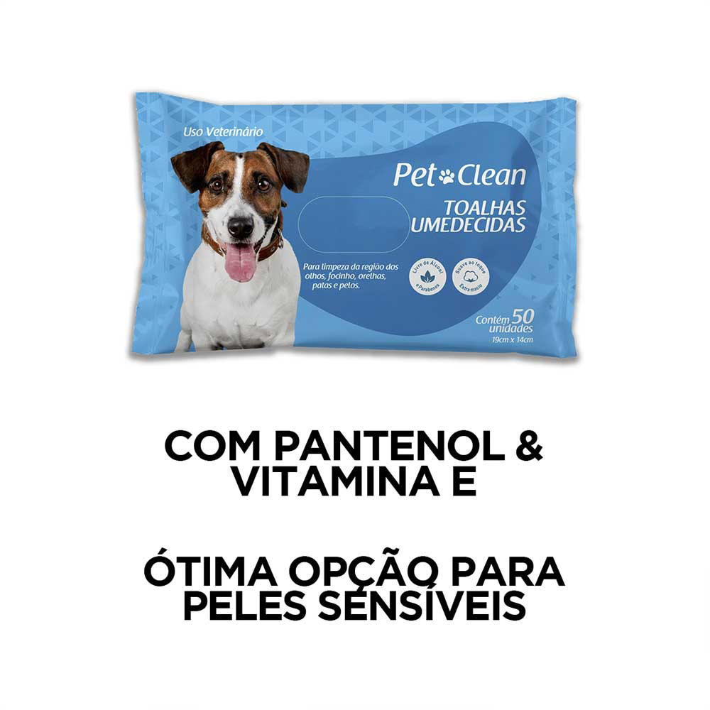 Toalha Umedecida Pet Clean com 50 Unidades