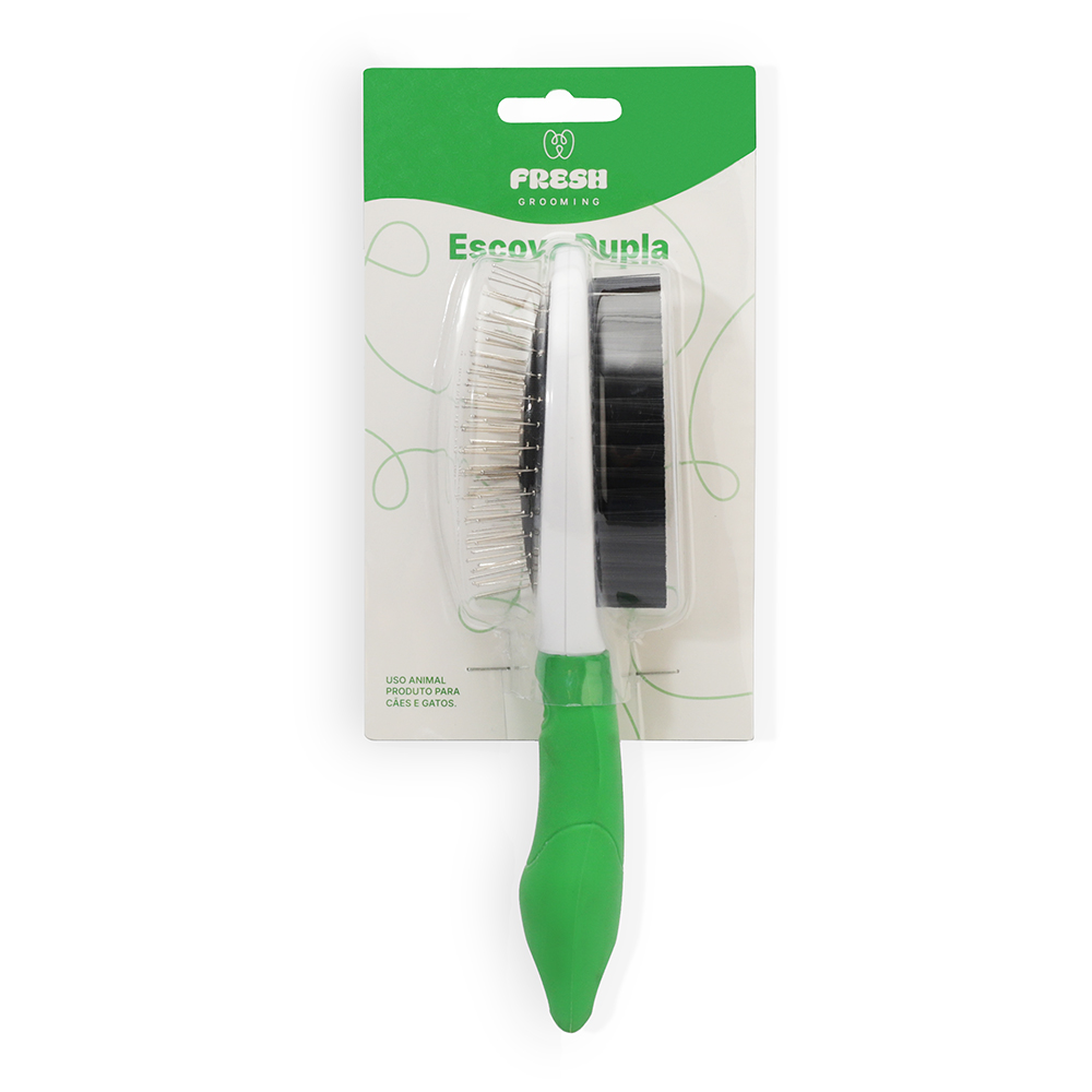 Escova Dupla Fresh Verde para Cães e Gatos