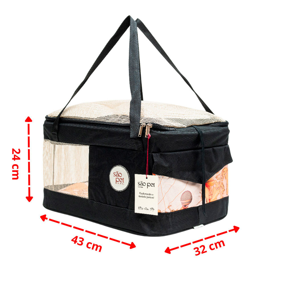Bolsa de Transporte São Pet Aerial GL para Cães e Gatos Preta