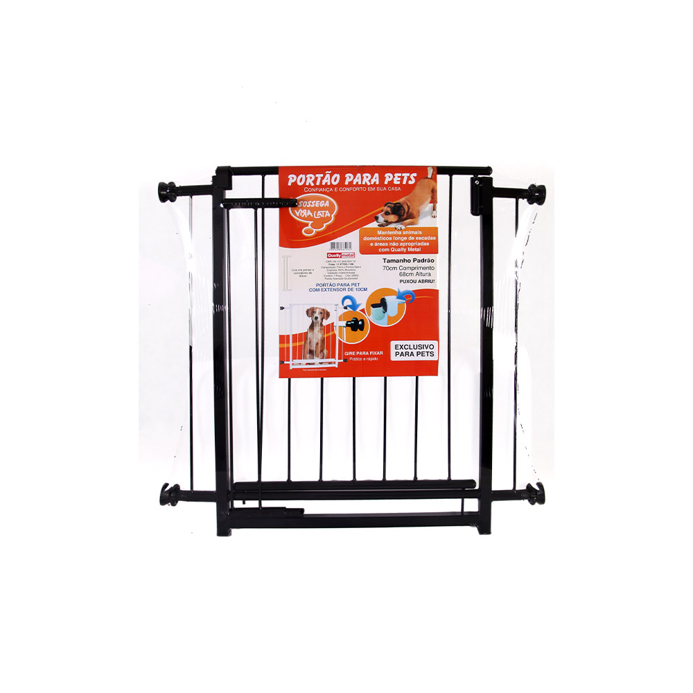 Portão Qually Metal Sossega Vira Lata Preto com Extensor de 10 cm para Cães