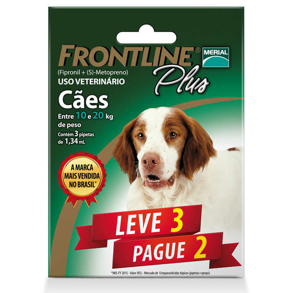 Kit Leve 3 Pague 2 - Antipulgas e Carrapatos Frontline Plus para Cães de 10 a 20 kg