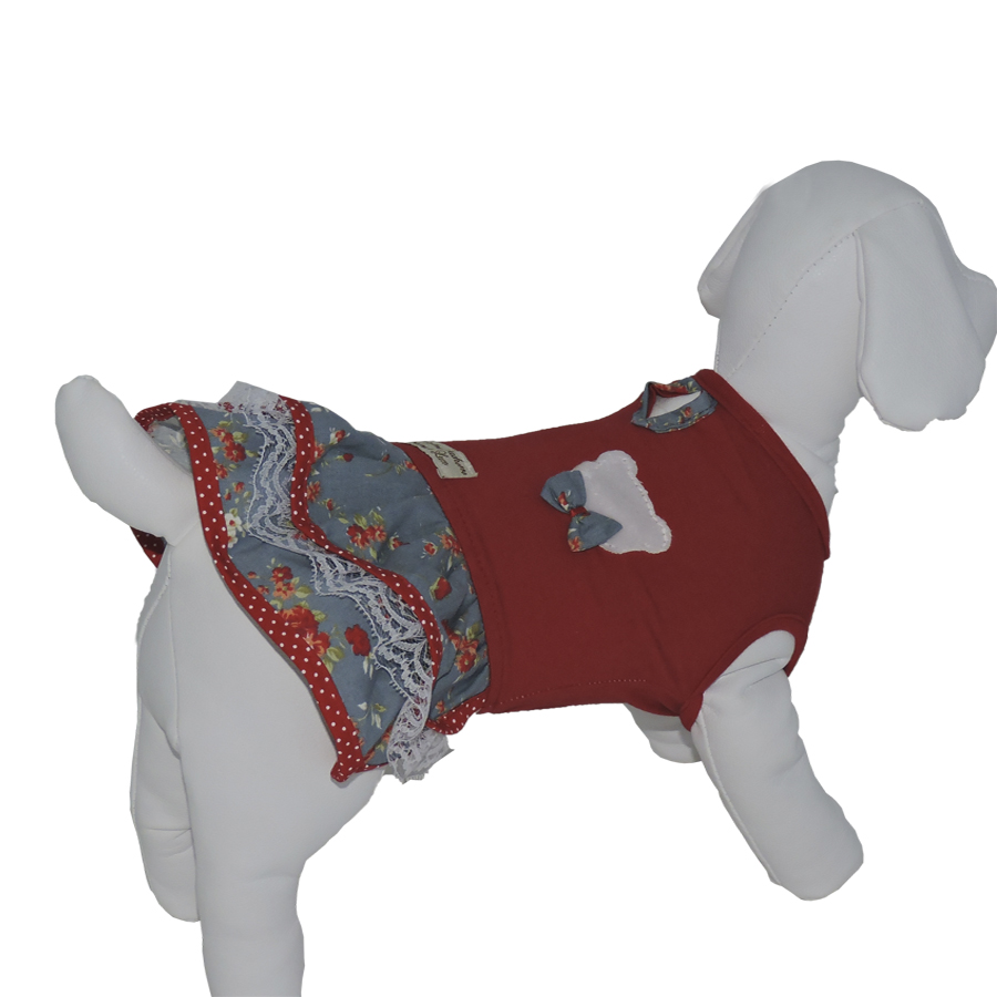 Vestido Bonito pra Cachorro para Cães Ursa Floral Vermelho