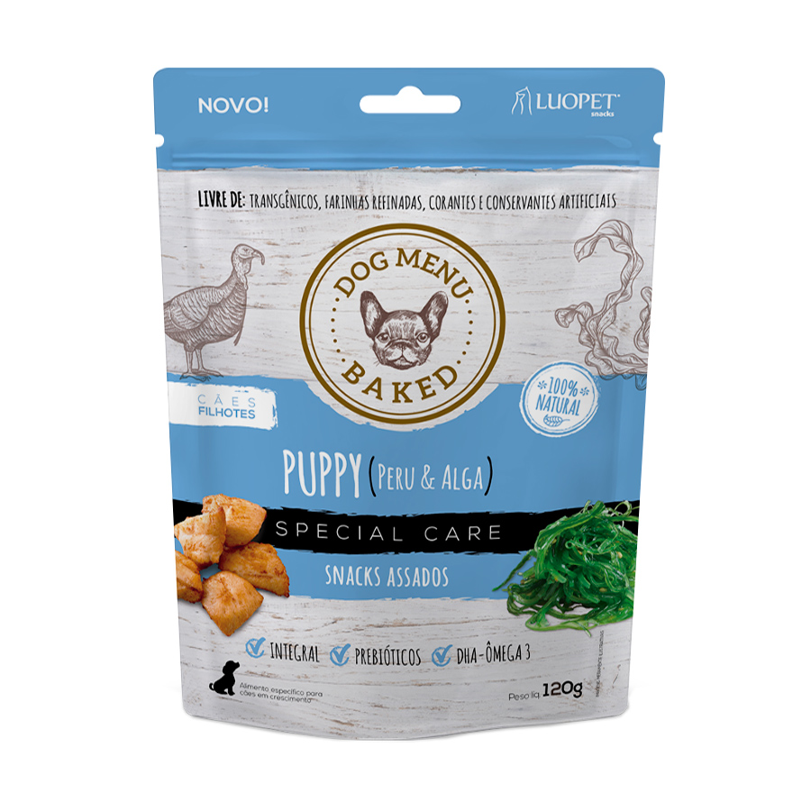 Biscoito Luopet Puppy sabor Peru & Alga para Cães Filhotes 120g