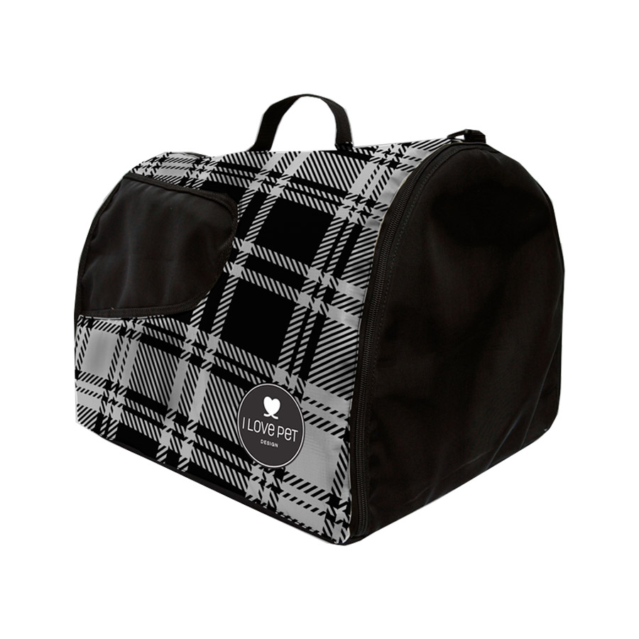 Bolsa de Transporte I Love Pet Design para Cães Xadrez Cinza e Preta