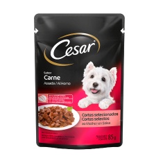 Ração Úmida Cesar Sachê Cortes Selecionados Carne Assada ao Molho para Cães Adultos 85g