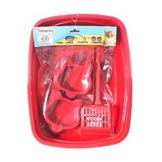 Kit Triton Dog com Bandeja Higiênica, Pá e Comedouros para Gatos - Vermelho