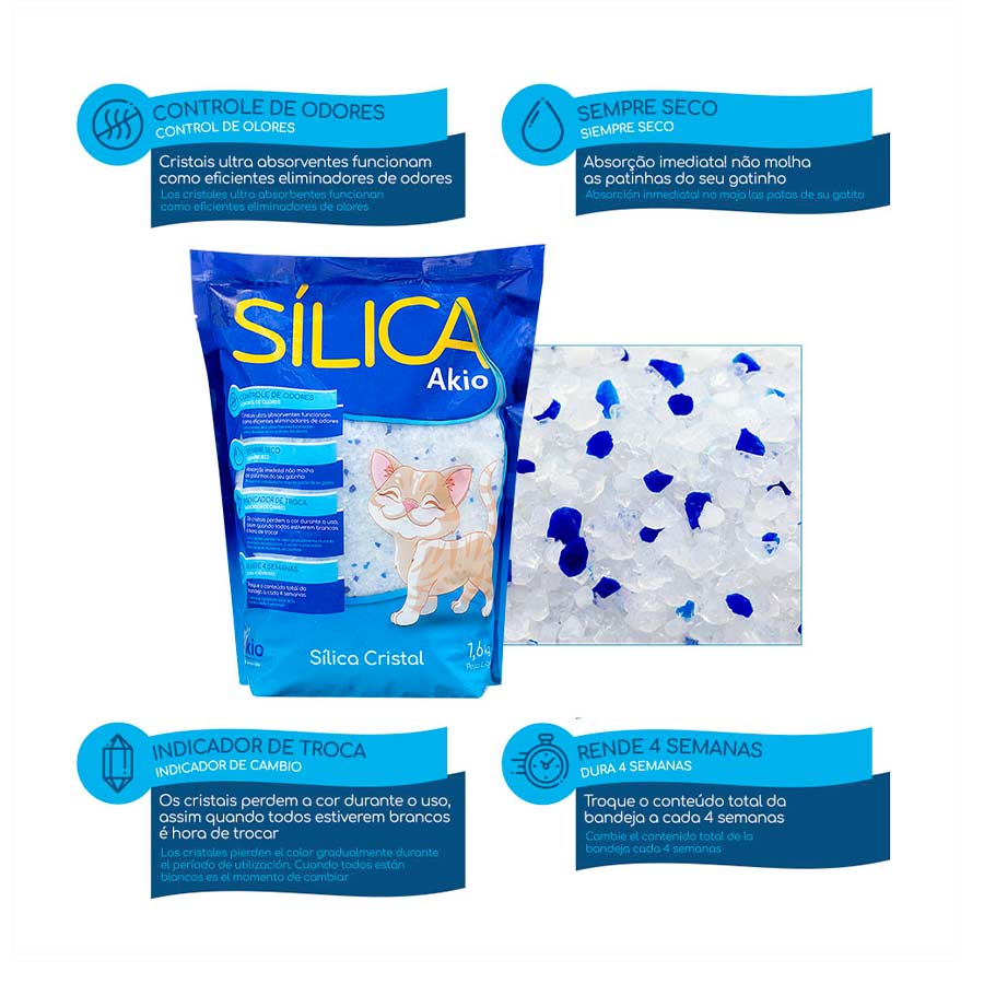 Areia Higiênica Akio Sílica Gel para Gatos 1,6kg