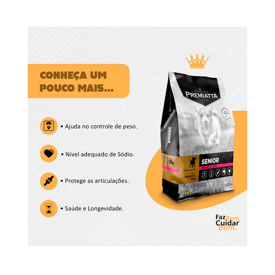 Ração Premiatta Classic para Cães Sênior de Porte Mini e Pequeno Sabor Frango e Arroz