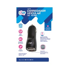 Carregador Veicular I2GO com 2 USB Preto