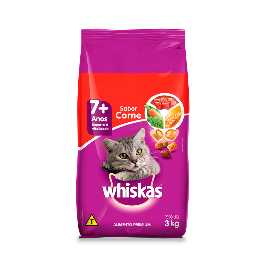 Ração Whiskas para Gatos Adultos 7+ Carne