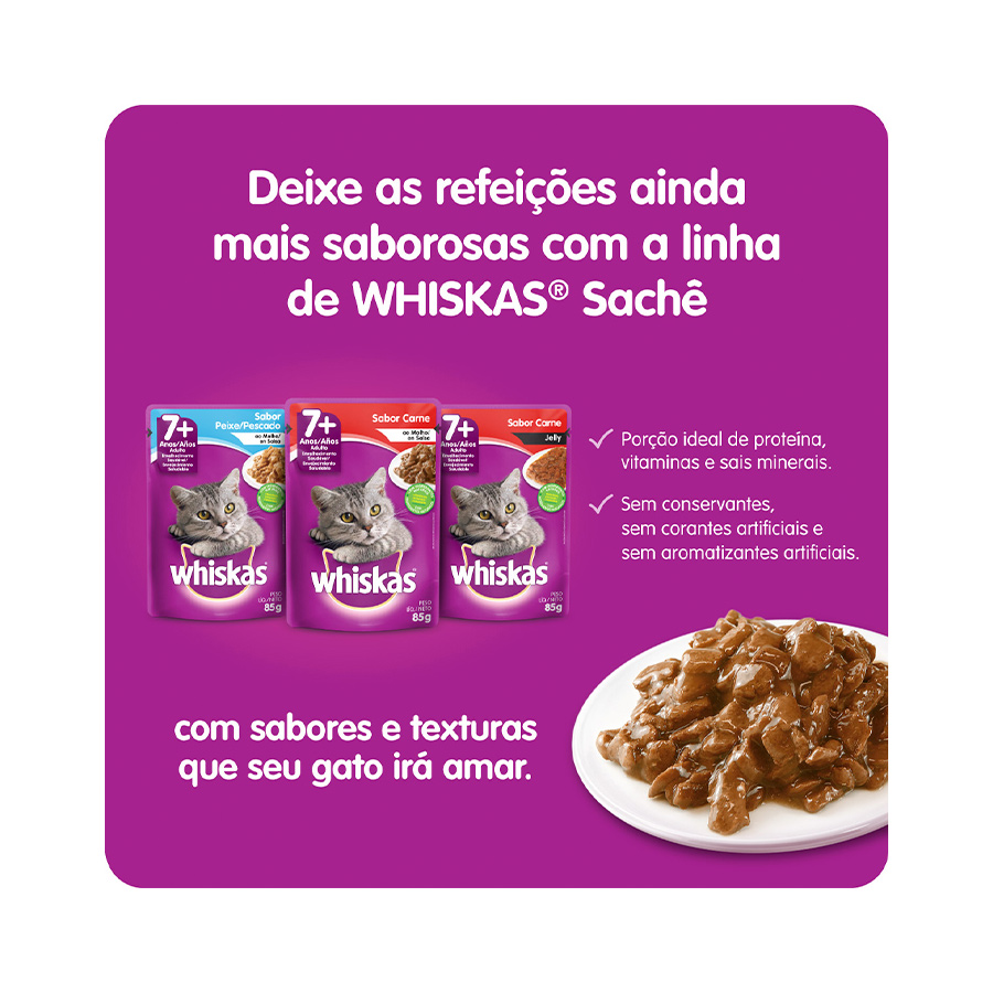 Ração Whiskas para Gatos Adultos 7+ Carne