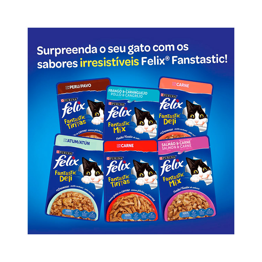 Ração Úmida Nestlé Purina Felix Fantastic Deli para Gatos Adultos Sabor Carne 85g