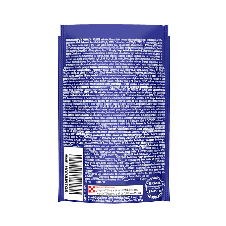 Ração Úmida Nestlé Purina Felix Fantastic Deli para Gatos Adultos Sabor Carne 85g