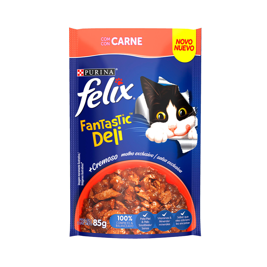 Ração Úmida Nestlé Purina Felix Fantastic Deli para Gatos Adultos Sabor Carne 85g