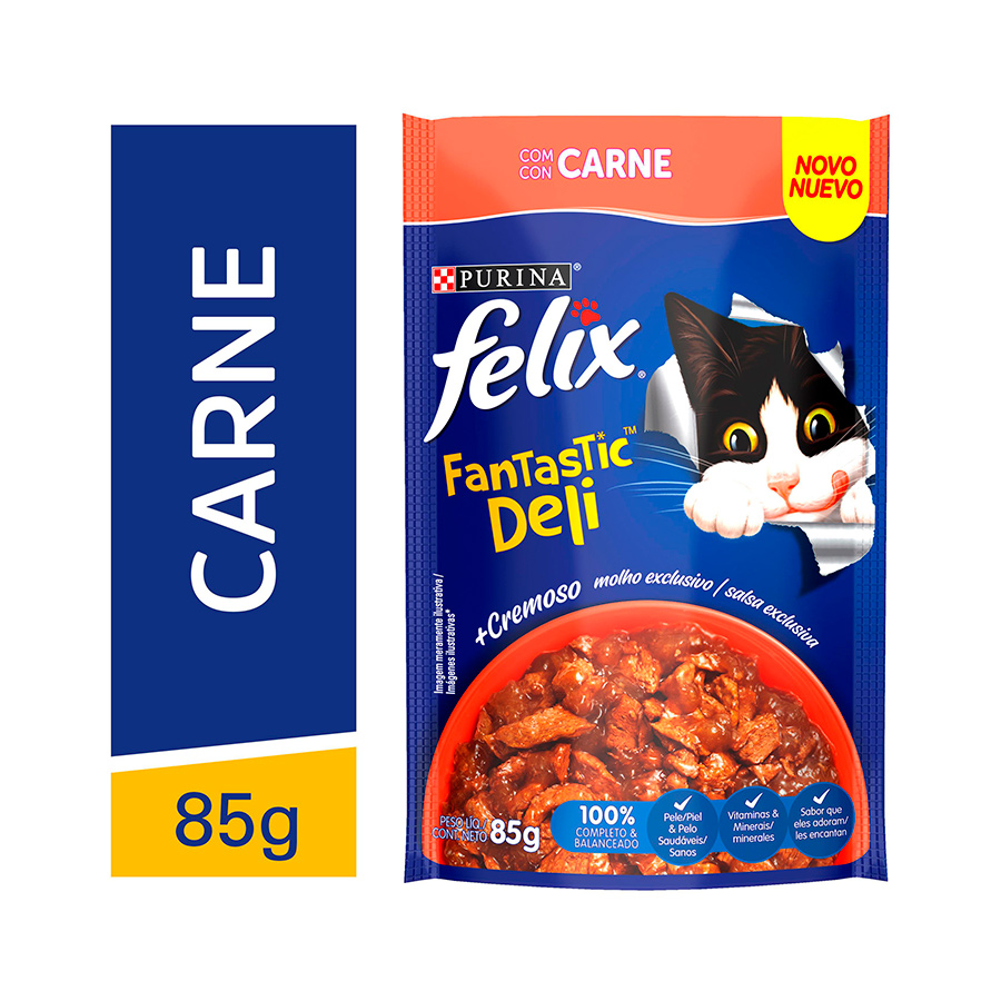Ração Úmida Nestlé Purina Felix Fantastic Deli para Gatos Adultos Sabor Carne 85g