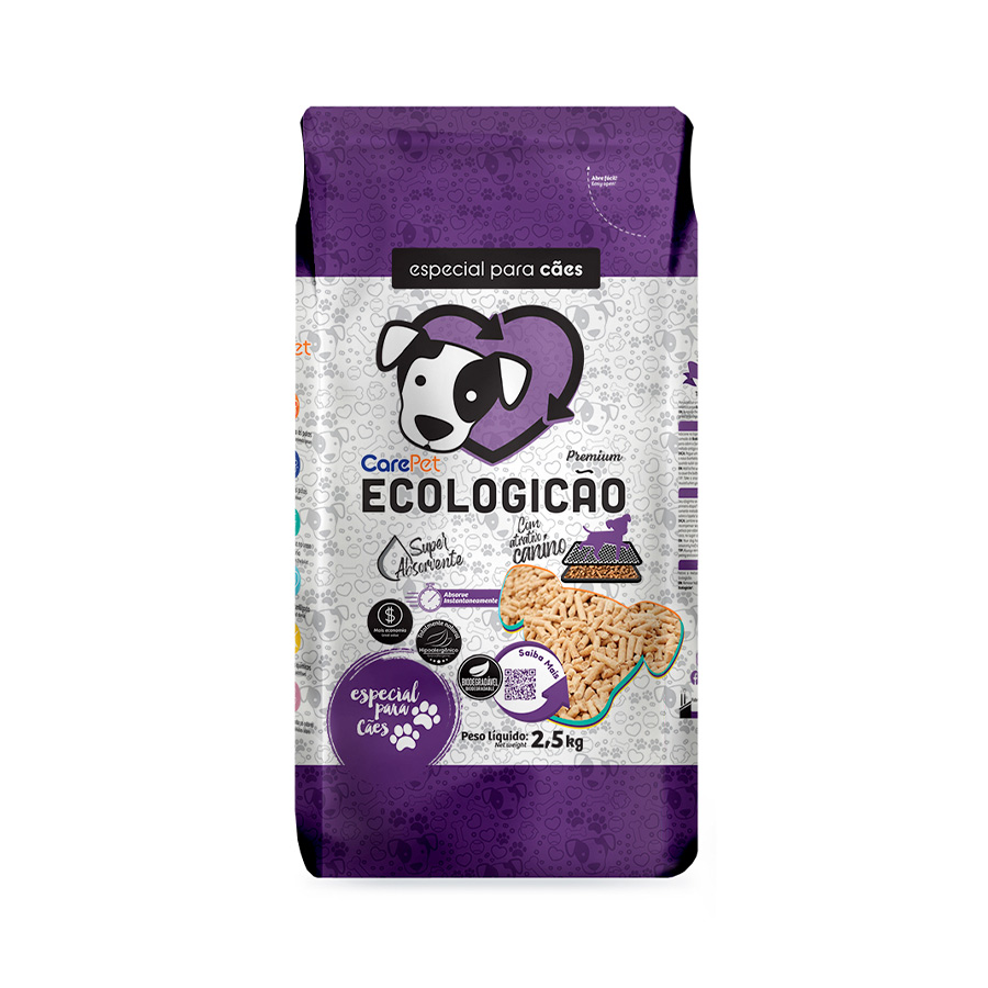 Kit CarePet Ecologicão Granulado de Madeira para Cães 2,5kg com Sanitário