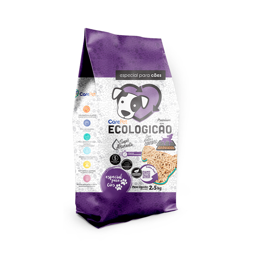Kit CarePet Ecologicão Granulado de Madeira para Cães 2,5kg com Sanitário