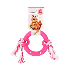 Brinquedo Furacão Pet Anel de Borracha Maciça Rosa com Corda para Cães