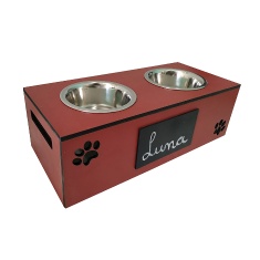 Comedouro Hello Pet Lousa Duplo Vermelho para Cães e Gatos