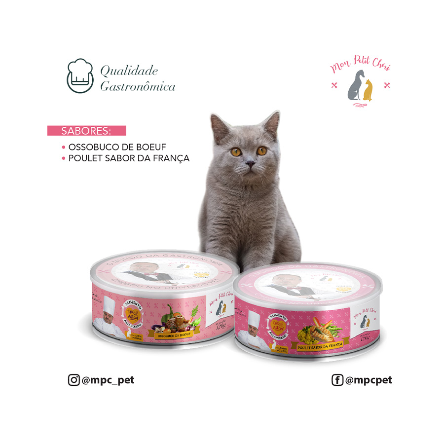 Ração Úmida Mon Petit Cheri Poulet Sabor da França para Gatos 120g