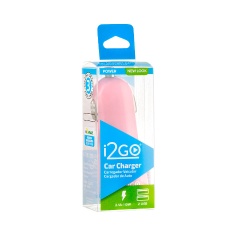 Carregador Veicular I2GO com 2 Saídas USB Rosa