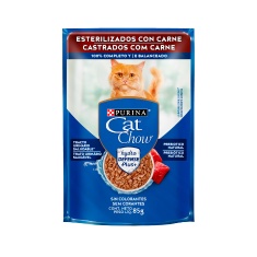 Ração Úmida Cat Chow para Gatos Adultos Castrados Sabor Carne 85g
