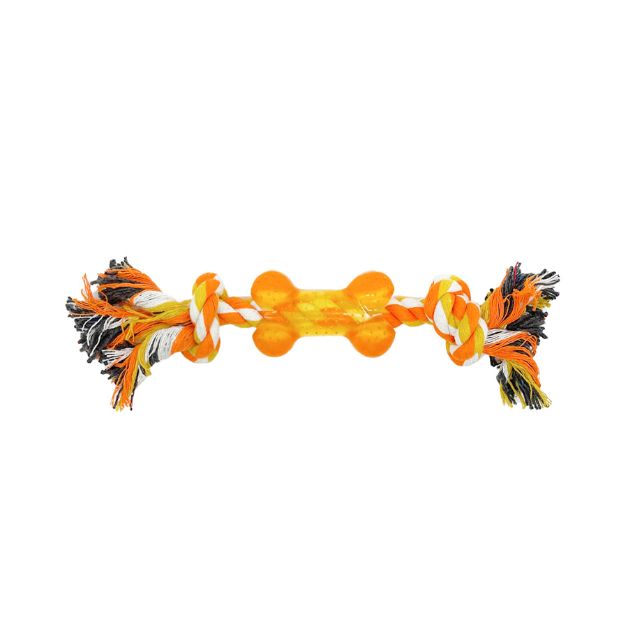 Brinquedo Petwi Osso de Silicone com Corda Coral para Cães