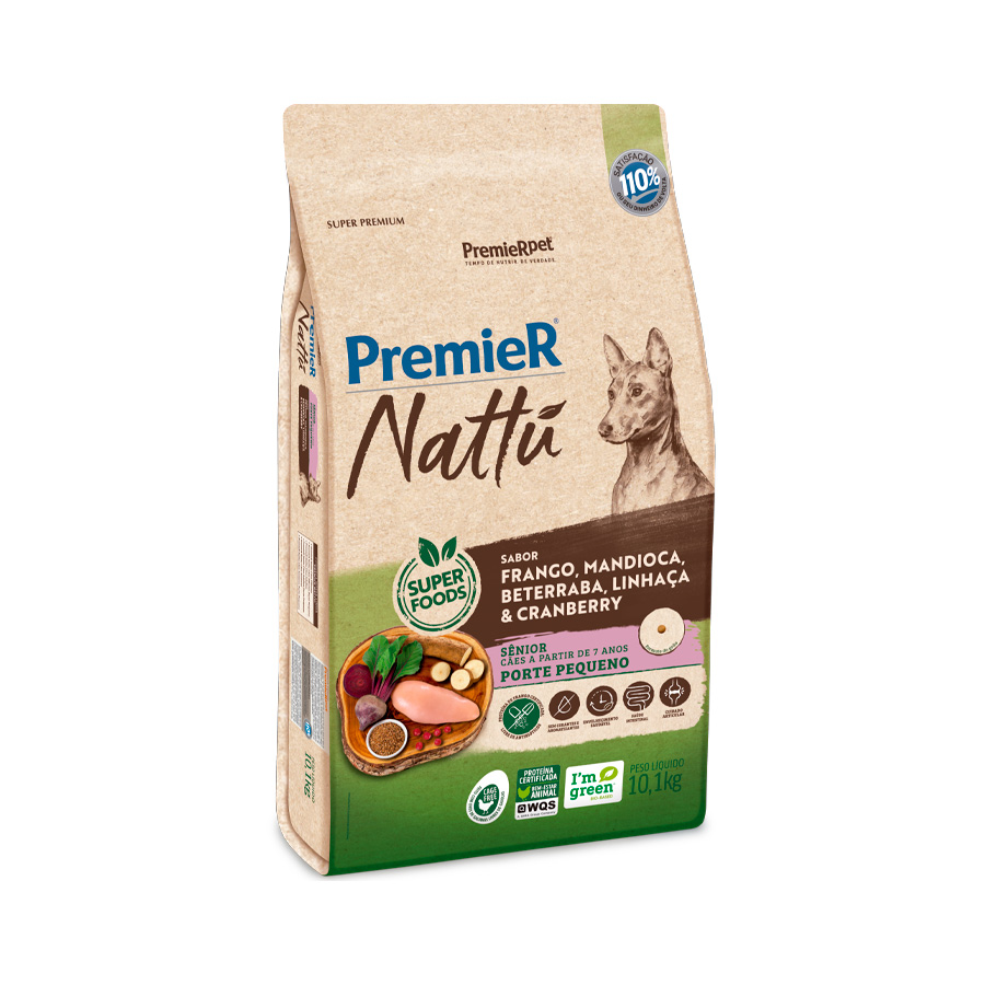 Ração Premier Nattu para Cães Sênior de Porte Pequeno Sabor Mandioca Ração Premier Nattu para Cães Sênior de Porte Pequeno Sabor Mandioca
