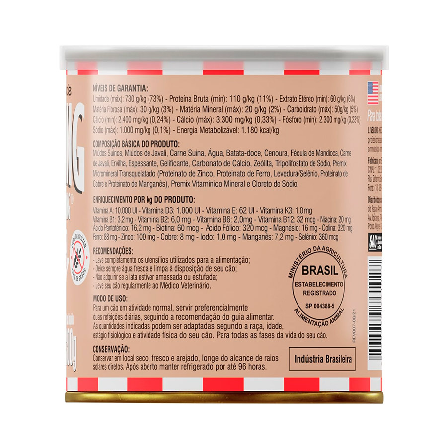 Ração Úmida Livelong Javali com Batata-Doce para Cães 300 g