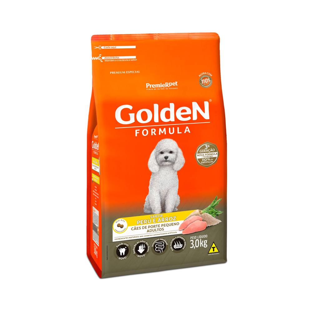 Ração Golden Fórmula para Cães Adultos de Porte Pequeno Sabor Peru e Arroz