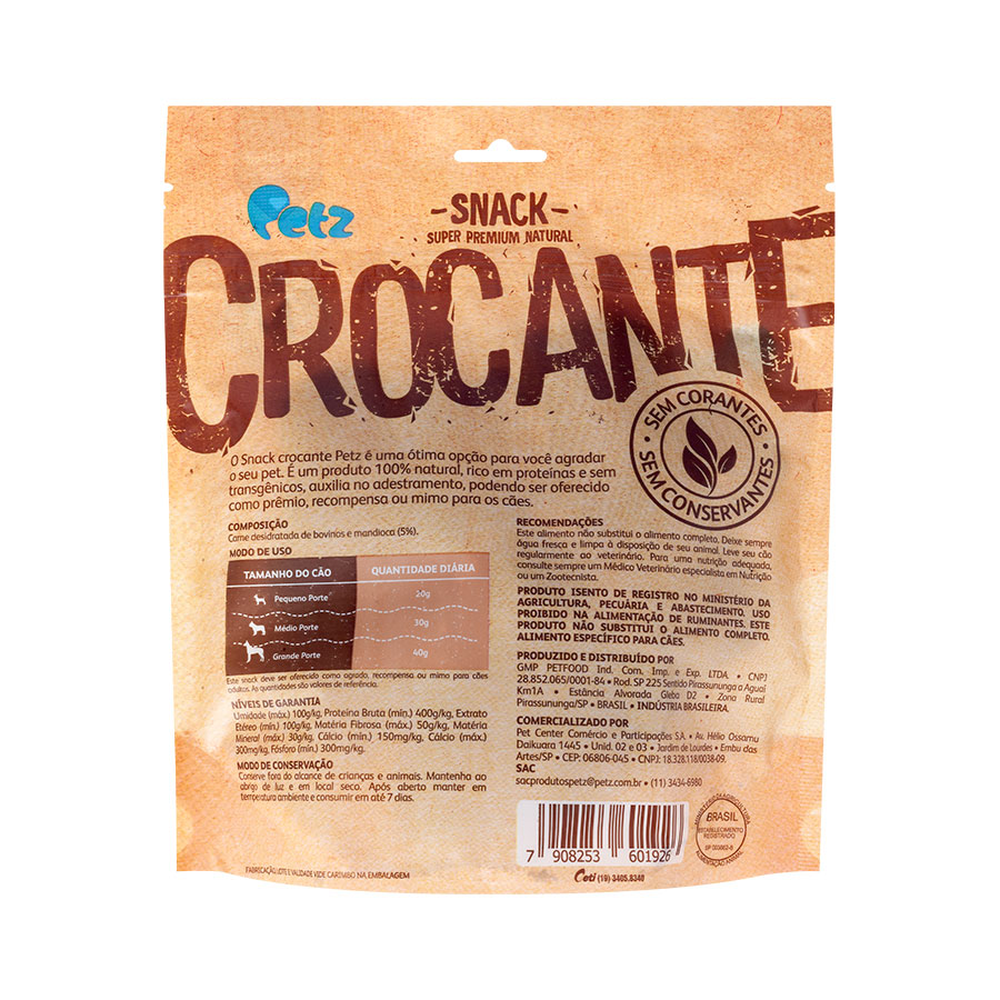 Snack Petz Crocante Carne com Mandioca para Cães Adultos - 100g