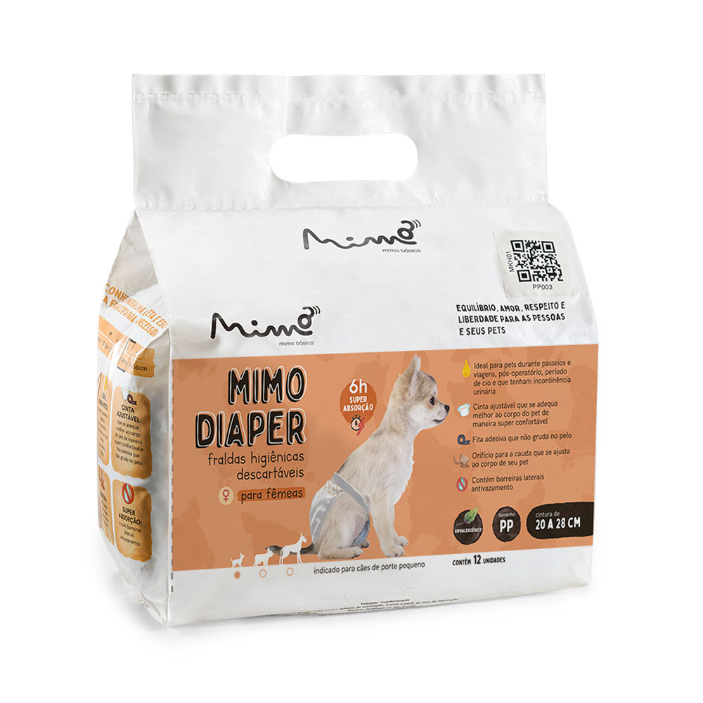 Fralda Higiênica Mimo Diaper para Cães Fêmeas 12 unidades