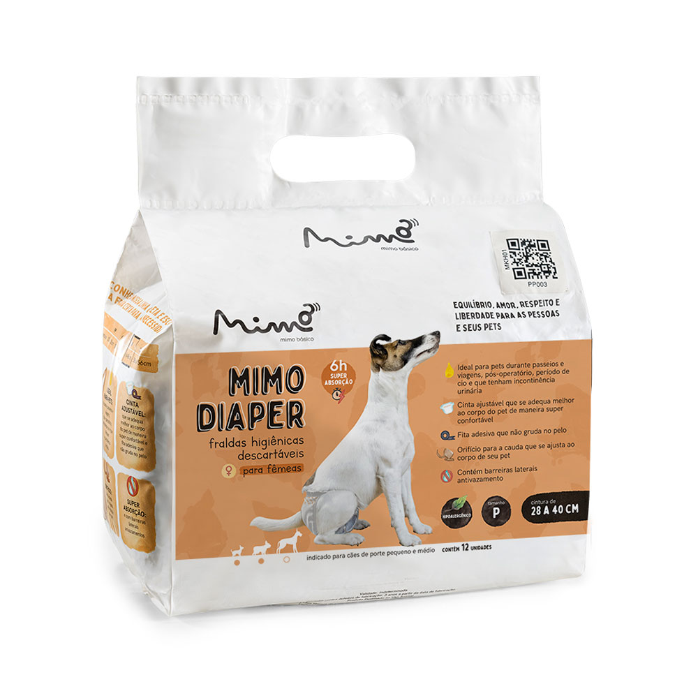 Fralda Higiênica Mimo Diaper para Cães Fêmeas 12 unidades