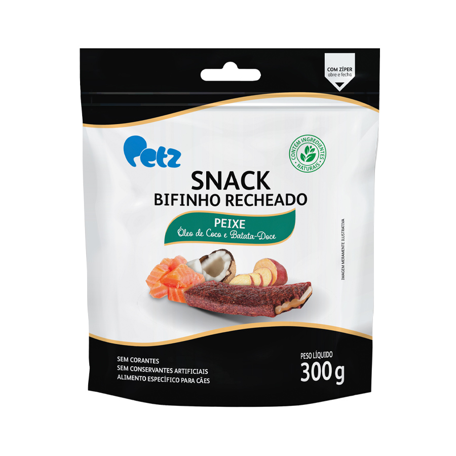 Snack Petz Bifinho Recheado para Cães Adultos Sabor Peixe, Óleo de Coco e Batata Doce - 300g Menor preço em Snack Petz Bifinho Recheado para Cães Adultos Sabor Peixe, Óleo de Coco e Batata Doce - 300g