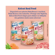 Ração Úmida Kelcat Real Food para Gatos com Paladares Exigentes Sabor Peixe Branco com Kani 85g