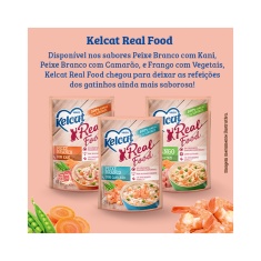 Ração Úmida Kelcat Real Food para Gatos com Paladares Exigentes Sabor Peixe Branco com Camarão 85g