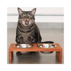 Comedouro Cansei de Ser Gato Alto de Madeira Duplo