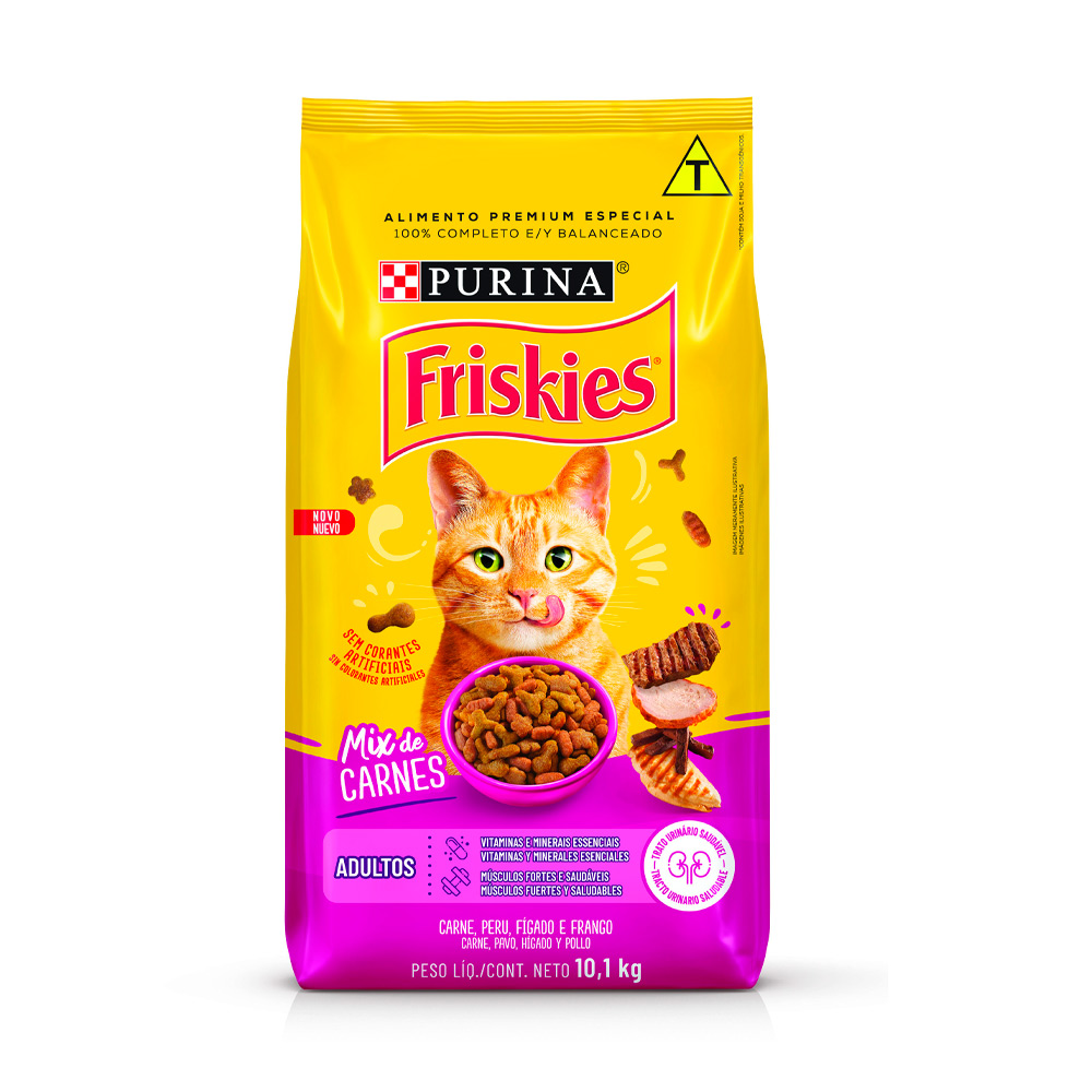 Ração Friskies Mix de Carne para Gatos Adultos Castrados Sabor Carne, Peru, Fígado e Frango