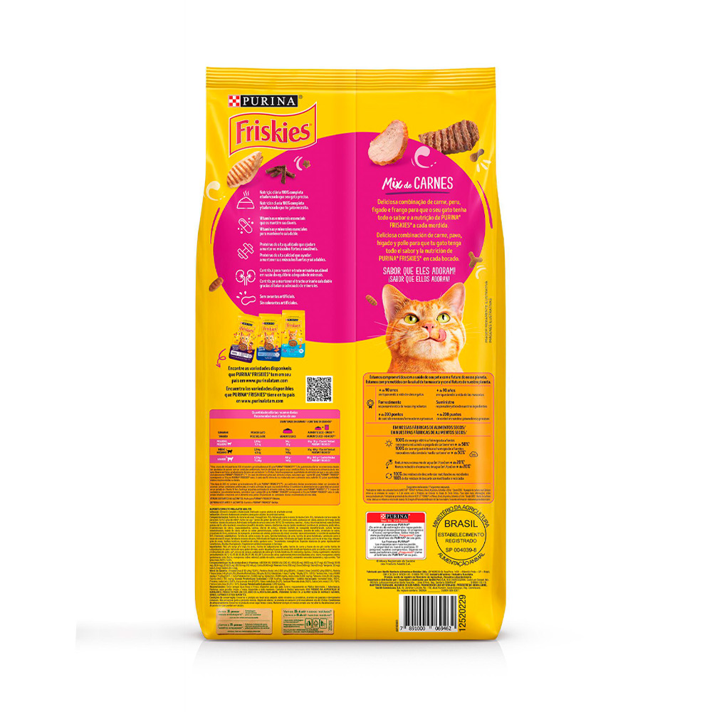 Ração Friskies Mix de Carne para Gatos Adultos Castrados Sabor Carne, Peru, Fígado e Frango