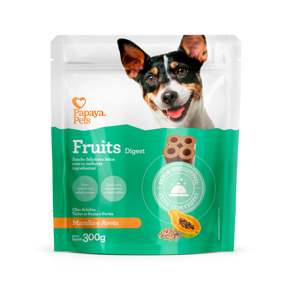 Snack Papaya Pets Fruits Digest para Cães Adultos Sabor Mamã