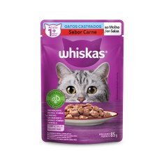 Ração Úmida Whiskas Sachê Carne ao Molho para Gatos Adultos Castrados 85 g
