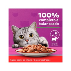 Ração Úmida Whiskas Sachê Carne ao Molho para Gatos Adultos Castrados 85 g