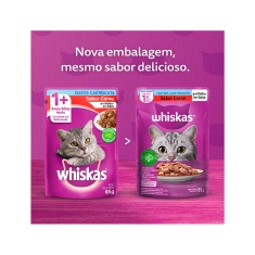 Ração Úmida Whiskas Sachê Carne ao Molho para Gatos Adultos Castrados 85 g