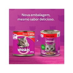 Ração Úmida Whiskas Lata para Gatos Adultos Sabor Carne - 290g