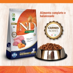 Ração N&D Pumpkin para Cães Filhotes Raças Mini sabor Cordeiro, Abóbora e Blueberry